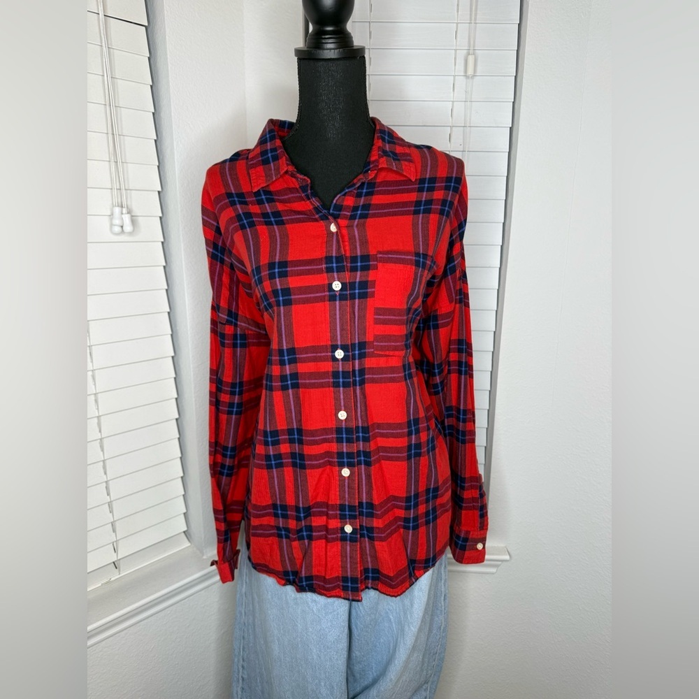 Old Navy Red and Blue Plaid Button Down Shirt